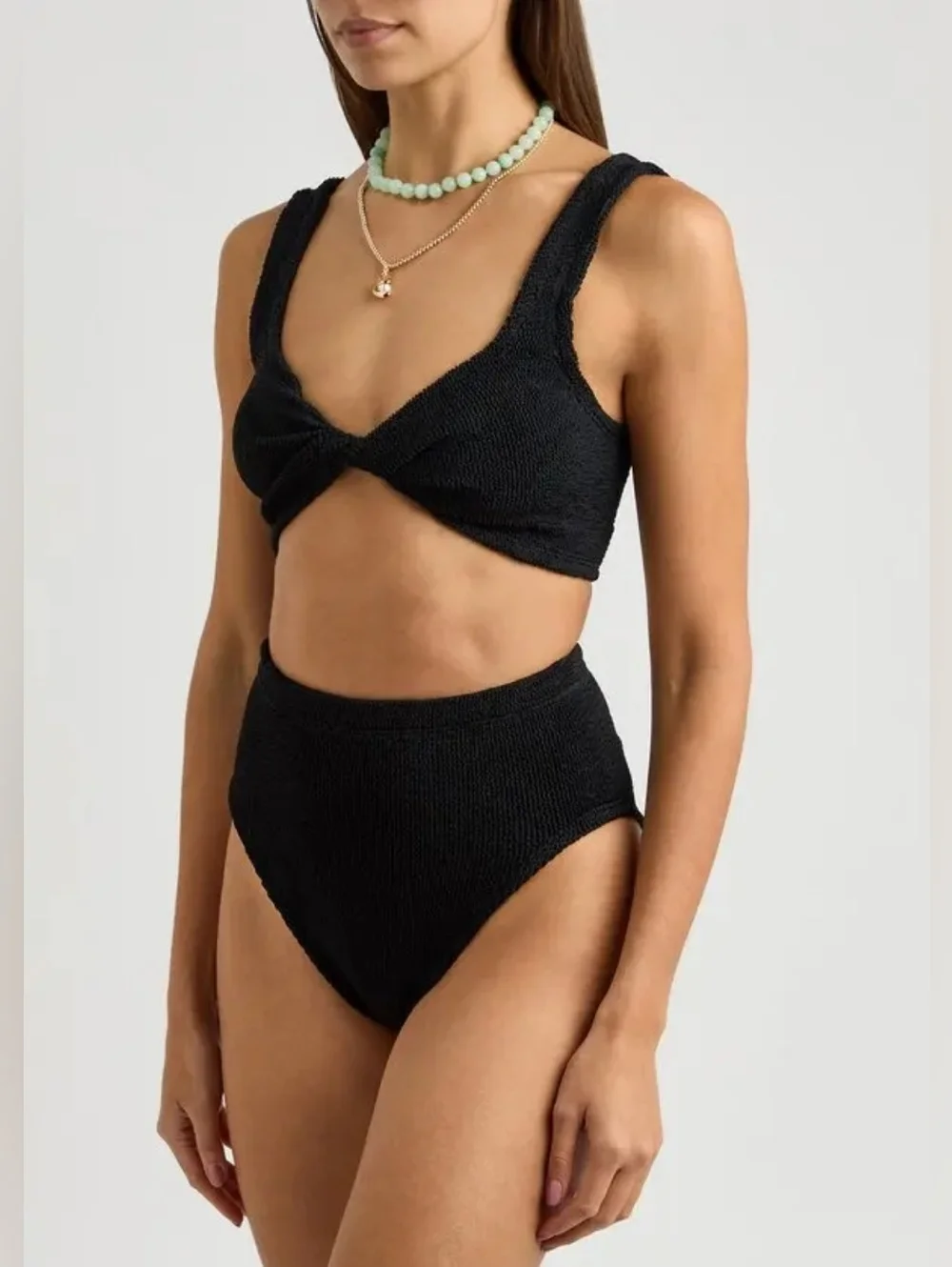 Hunza G Jamie Bikini - Textured Black Two-Piece Swim Set - One Size